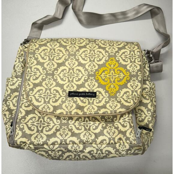 Petunia Pickle Bottom Diaper Bag Backpack Floral Pattern, Grey White Yellow - Picture 1 of 10